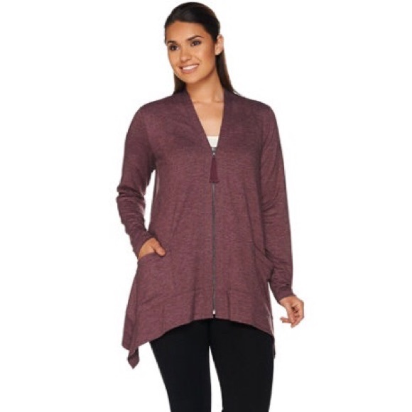 LOGO by Lori Goldstein Sweaters - LOGO by Lori Goldstein mauve zip cardigan